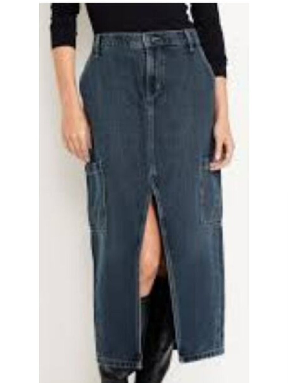 Old Navy Women 16 Medium Wash Denim "Drapey" Mid Rise Cargo Denim Maxi Skirt
